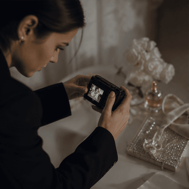 Content creator filming refined wedding details