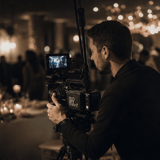 Wedding filmmaker operating a cinema camera